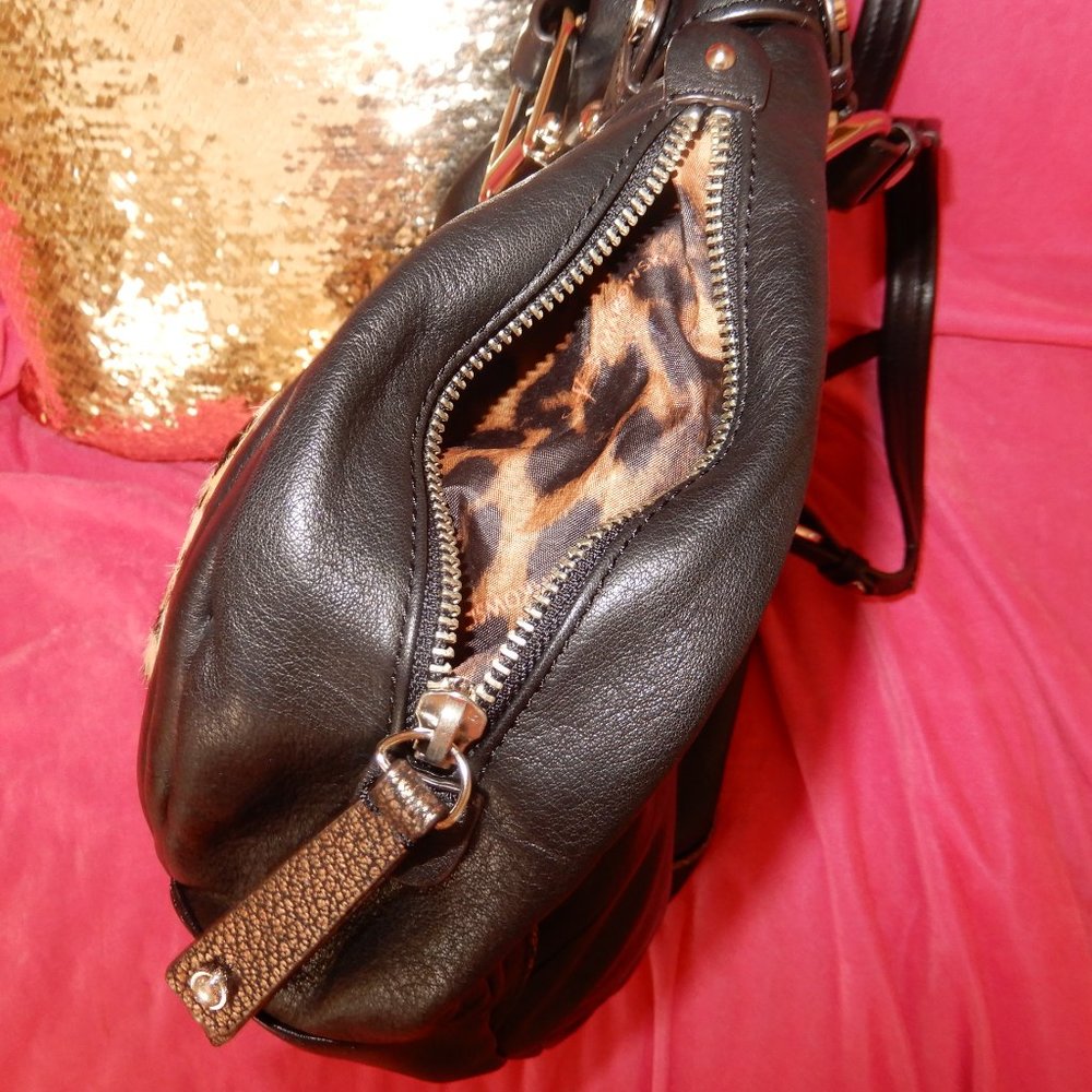 MINT B.MAKOWSKY CALF HAIR COWHIDE LEOPARD ANIMAL PRINT HANDBAG - Picture 9 of 10